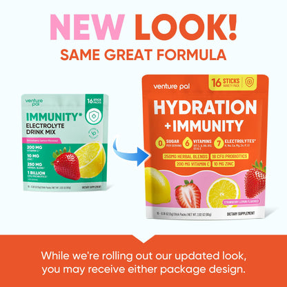 Venture Pal Sugar Free Hydration Packets+Immune-Liquid Daily IV Drink Mix | Electrolyte Powder with 7 Electrolytes & 6 Vitamins, Probiotics + Elderberry | Non-GMO, Keto Friendly, Vegan | 16 Sticks