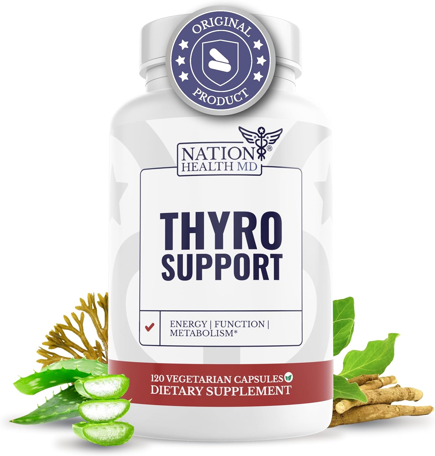 Thyro Support | Thyroid Support for Women & Men | Selenium, Zinc, Ashwagandha, Bladderwrack & L-Tyrosine, For Energy and Thyroid Balance. 30 Days Supply. 120 Capsules