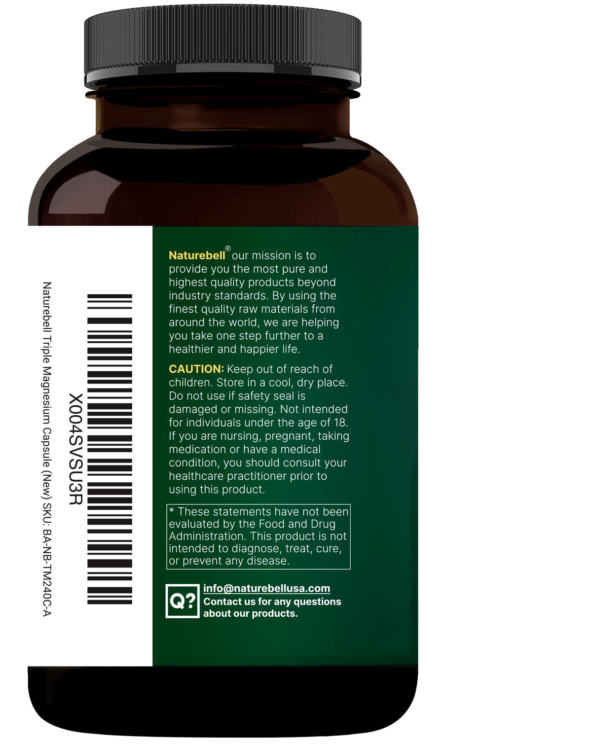 NatureBell Magnesium Complex for Women & Men 1,000mg Per Serving – 240 Capsules – Triple Magnesium Complex with Glycinate, Citrate & Malate – Chelated & Purified – Non‑GMO, Filler Free