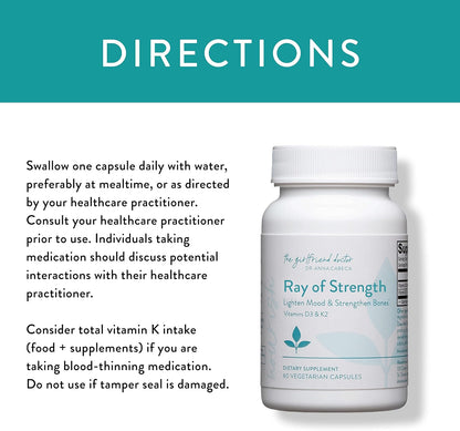 VIDAPURA Ray of Strength D3K2 by Dr. Anna Cabeca, Bone, 60 Softgels | High-Potency Vitamin D3 5000 IU & K2 (MK-7) Supplement – Bone, Immune & Heart Support