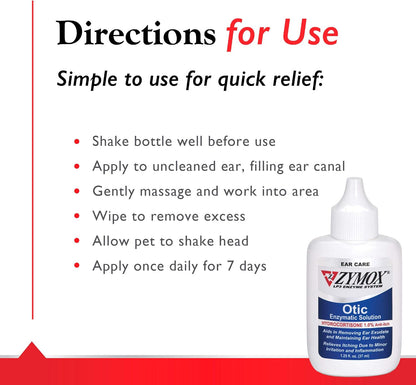Zymox Otic Enzymatic Solution for Dogs and Cats to Soothe Ear Infections with 1% Hydrocortisone for Itch Relief, 1.25oz | with 1% Hydrocortisone for Itch Relief, 1.25oz