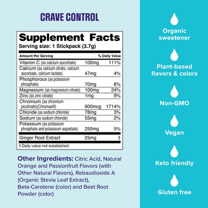 Ultima Replenisher Crave Control Supplement, Tropical Fusion, 14 Stickpacks | Daily Zero Sugar Electrolyte Powder Hydration Packets with 6 Key Electrolytes & Chromax to Help Curb Cravings - Keto Friendly