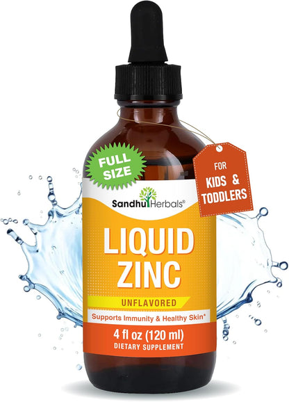Sandhu Herbals Liquid Zinc Drops 4 Oz & Zinc Capsules 60 Count Supplement | Supports Immune and Skin Health| Made in USA