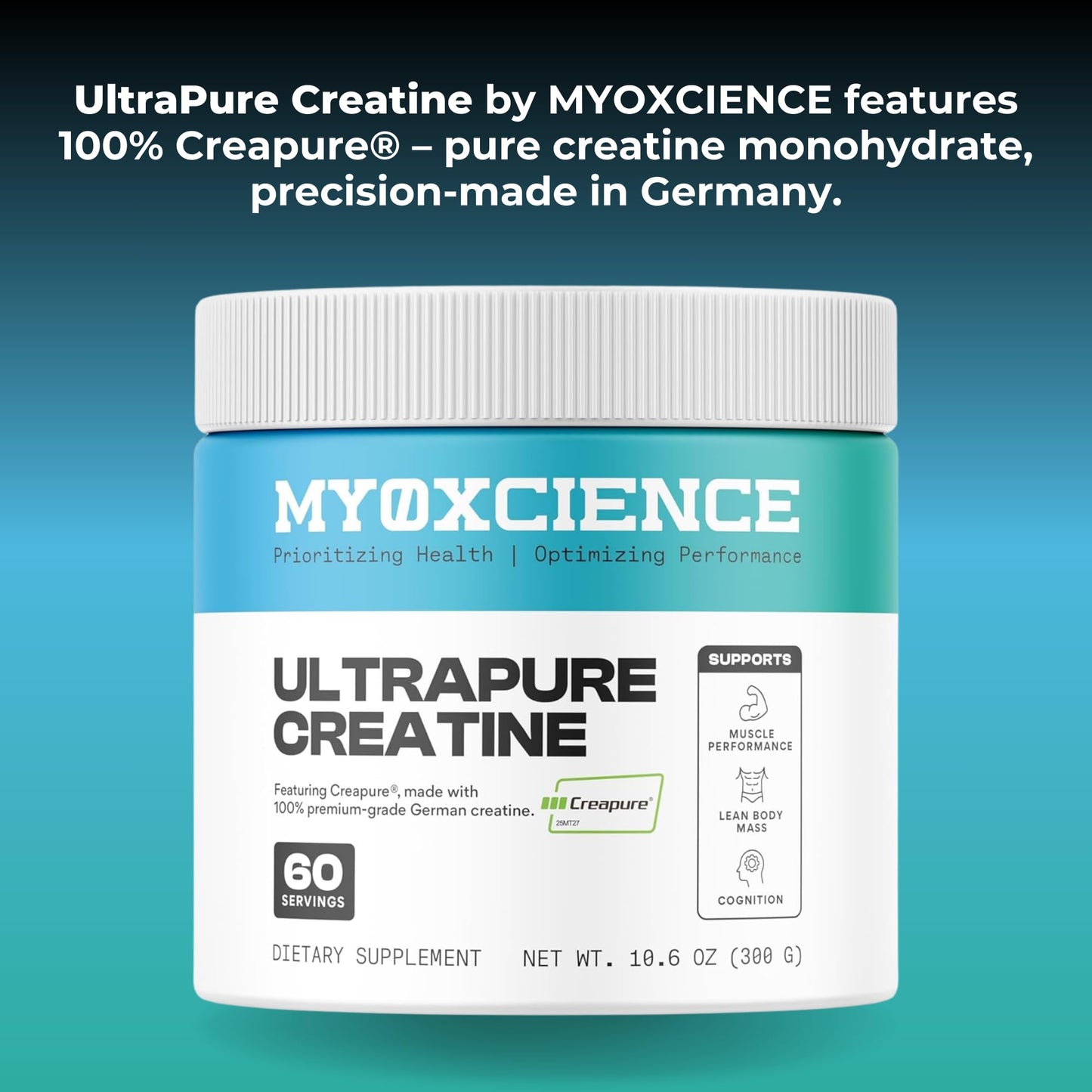 MYOXCIENCE Creapure® Creatine Monohydrate | Supports Strength & Muscle Mass, Cognition and Lean Body Mass | Unflavored 60 Servings MYOXCIENCE buy supplements Au