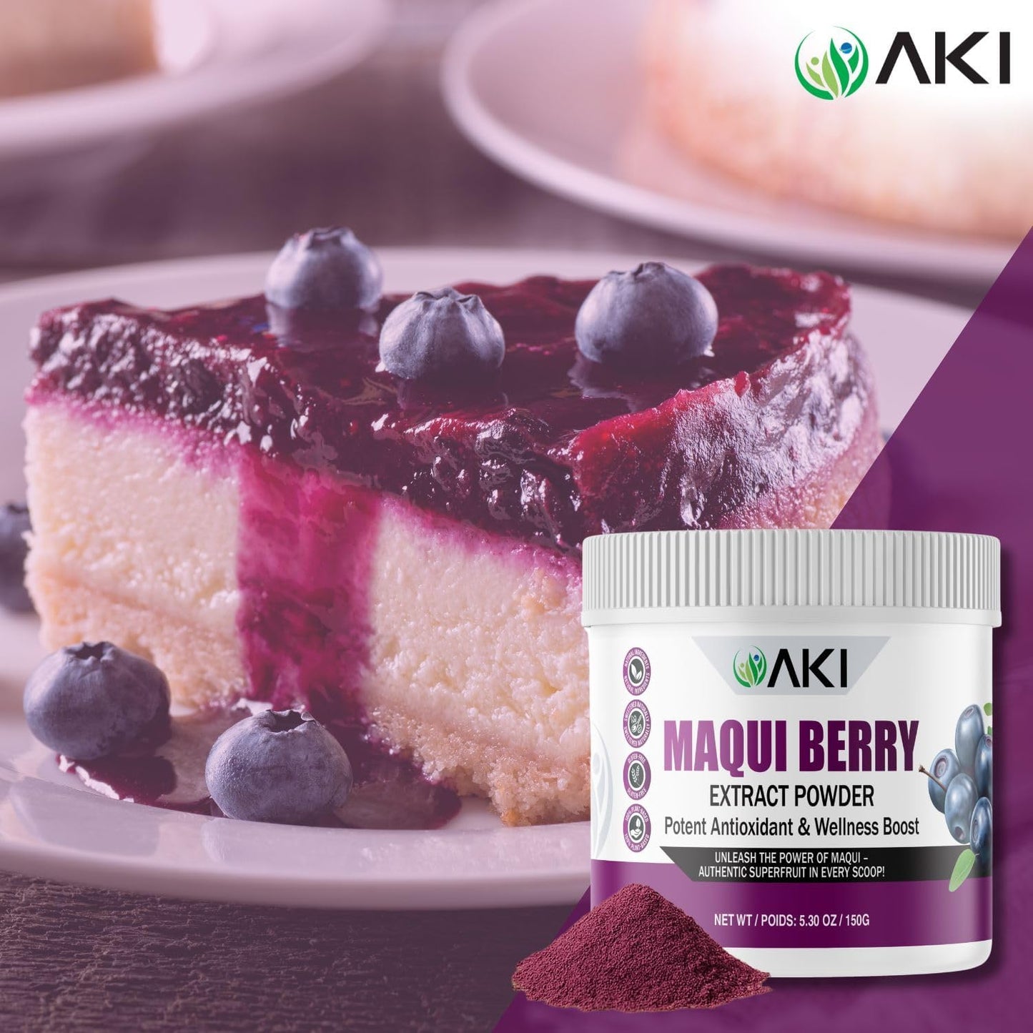 AKI Maqui Berry Extract Powder – Wild Harvested from Patagonia, High in Anthocyanins & Polyphenols, Freeze-Dried Superfruit for Smoothies, Non-GMO, Vegan, 150g/ 5.3 oz AKI ORGANIC buy supplements Au
