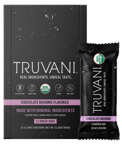 Truvani Plant Based Snack Bars | Variety | 12 Pack | Vegan | 5-8g Protein | USDA Organic and Vegan | Dairy, Soy, and Gluten Free | Individually Wrapped
