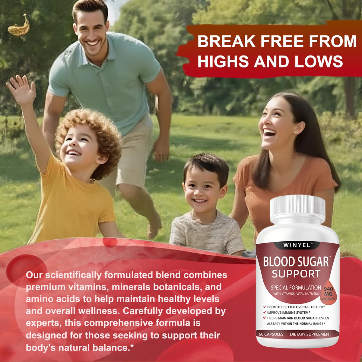 WINYEL Blood Sugar Complex Supplement - with Cinnamon, Bitter Melon, Chromium, Mulberry, Alpha Lipoic Acid, 60 Capsules WINYELBuy Supplements Australia