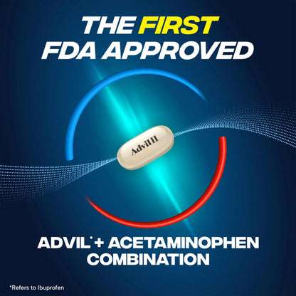 Advil Dual Action Coated Caplets with Acetaminophen, 250 Mg Ibuprofen and 500 Mg Acetaminophen Per Dose (2 Dose Equivalent) for 8 Hour Pain Relief - 72 Count AdvilBuy Supplements Australia