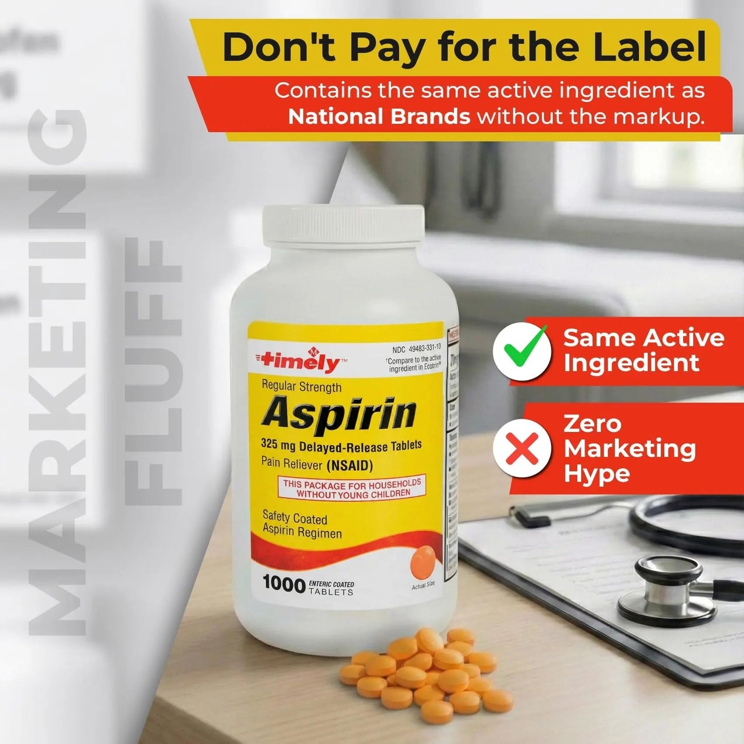 TIME-Cap Labs 1000 Regular Strength Aspirin 325mg – Delayed Release Enteric Coated Tablets for Minor Aches and Pains, NSAID Pain Reliever & Fever Reducer for Adults and Children 12 Years and Older TIME-CAP LABS, INC.Buy Supplements Australia