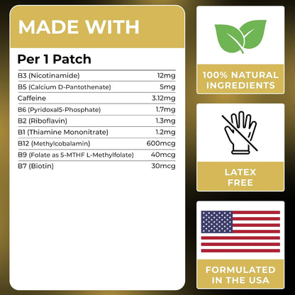 Energy Patches with B12 - Advanced B-Vitamin Complex + Natural Caffeine | Signature Edition For Women & Men, Energy & Focus, 60 Day Supply