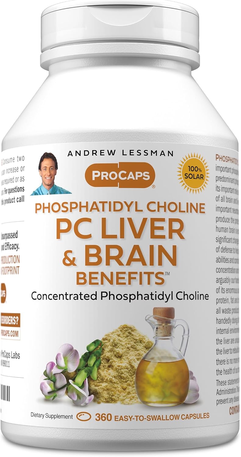 Andrew Lessman ProCaps PC Liver & Brain Benefits 360 Softgels | Phosphatidyl Choline with Ahiflower Oil supports acetylcholine production, memory, focus & healthy liver function.