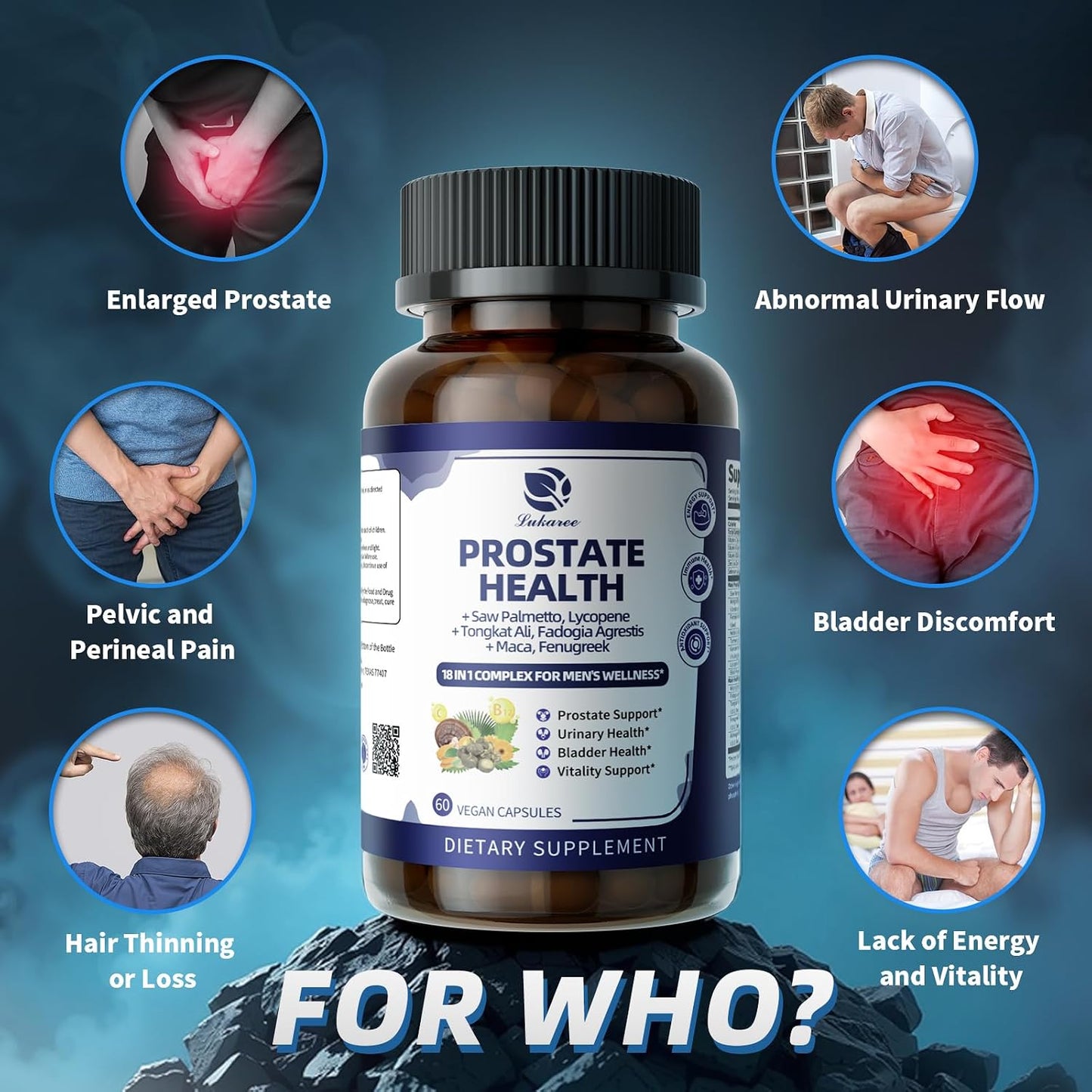 Prostate Health Supplements for Men - Urinary Tract Health, Support 60 CT | 18 IN 1with Pumpkin Seed & Nettle Advanced DHT Blocker - with Saw Palmetto Ashwagandha, Reishi