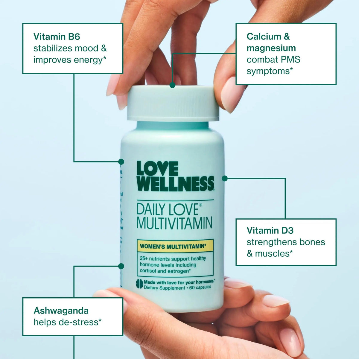 Love Wellness Daily Love Multivitamin for Women | Supports Energy, Cortisol, Immune Health, Stress Relief, & PMS | Complete with Vitamin D, C, Iron, Calcium, Zinc