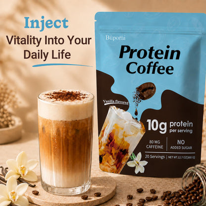 Caramel Protein Coffee Powder - Instant Iced Coffee, Sugar Free, Keto Friendly, 10 g Protein, 80 mg Caffeine Per Serving - 20 Servings