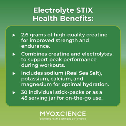 MYOXCIENCE Electrolyte STIX | Creatine Electrolyte Powder | Recovery from Exercise & Muscle Development w/Real Salt (Lemon Lime Flavor) (Jar 45 ct) MYOXCIENCE buy supplements Au