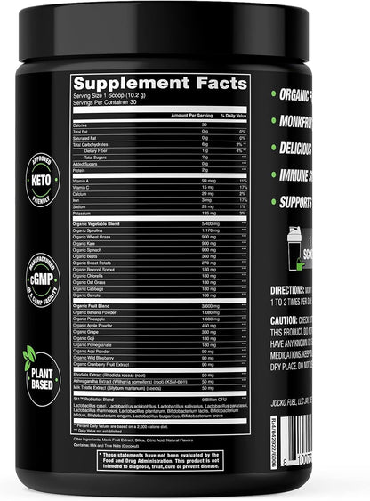 Jocko Fuel Greens Powder Bundle - Greens & Superfood Powder for Healthy Green Juice - Keto Friendly with Spirulina, Chlorella, Digestive Enzymes, & Probiotics - 60 Servings