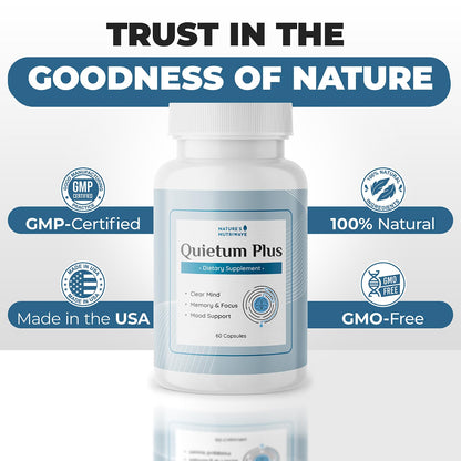 Quietum Plus – Herbal Extract Capsules – 60 Ct, 1 Month Supply | Plant-based capsules with herbal extracts | Non-GMO, GMP Certified | Easy-to-swallow daily capsule