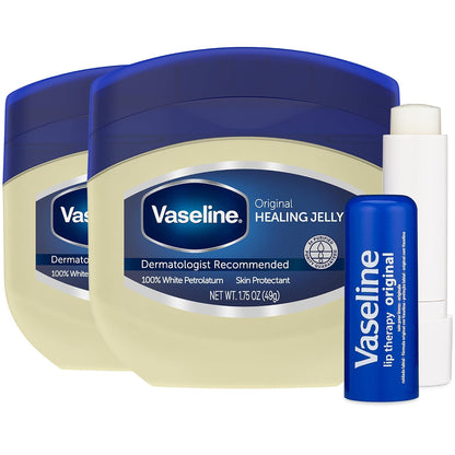 Vaseline Petroleum Jelly Travel-Size 2-Pack – Hypoallergenic Skin Protectant, Unscented Healing Ointment for Beauty & Personal Care, 1.75 Oz Ea