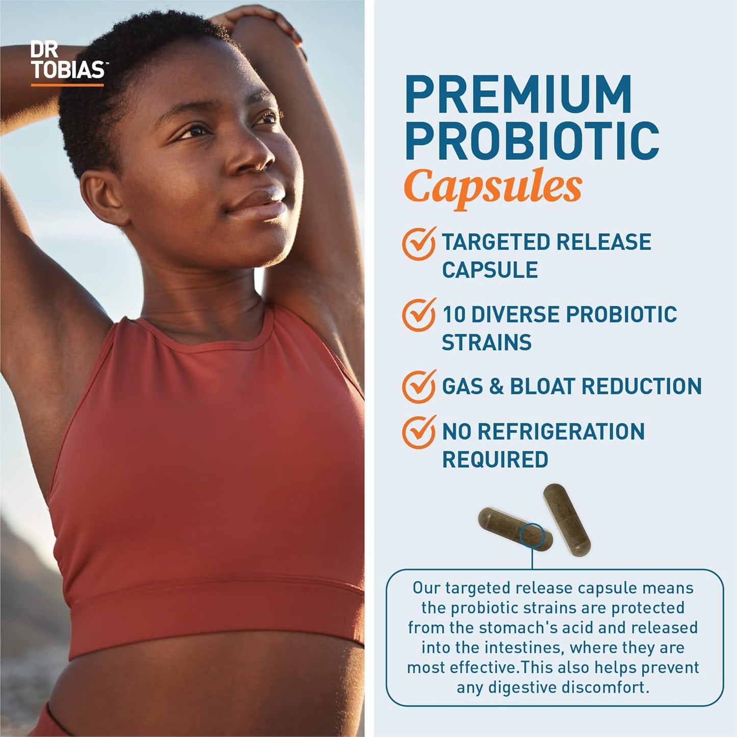 Dr. Tobias Probiotics 30 Billion CFU 30 Capsules | Gut Health Support | Daily Digestive Support | 10 Probiotic Strains | Targeted Release Probiotics for Women & Men | Shelf Stable | 30 Servings