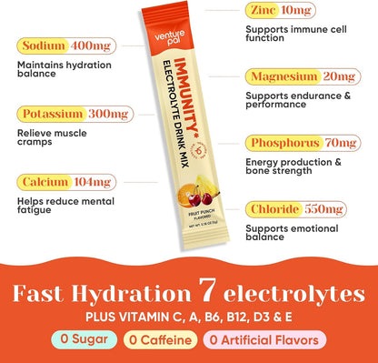 Venture Pal 2-in-1 Hydration Electrolytes Bundle – Focus & Immune Support Powder Packets, 7 Electrolytes, Vitamins, Magnesium, Lion’s Mane, L-Theanine, Elderberry, Sugar Free Drink Mix, 32 Sticks