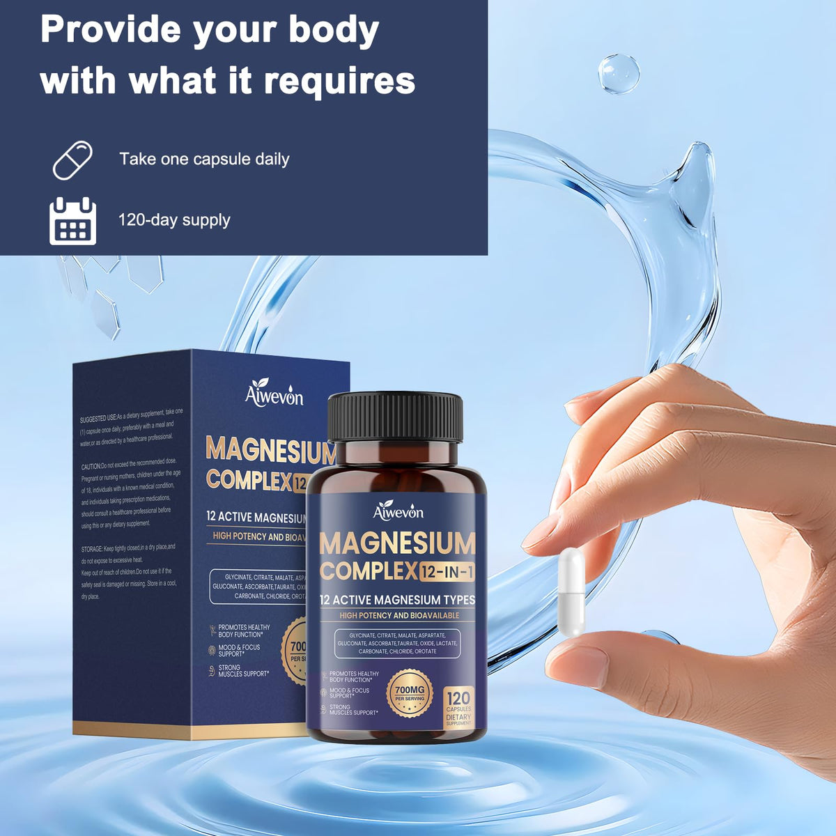 Magnesium Complex 700mg, 12 in 1 Magnesium Supplement with Glycinate, Citrate, Malate, Oxide, Taurate & Orotate, High Absorption Magnesium for Sleep, Muscle, Nerve & Heart Support, Vegan, 120 Capsules Aiwevon buy supplements Au