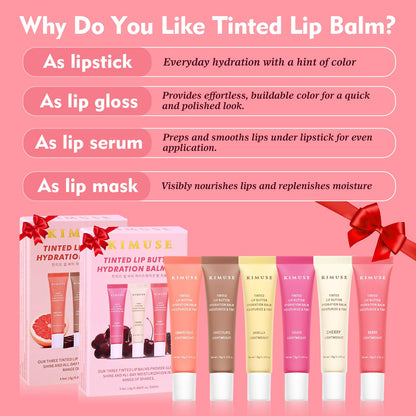 KIMUSE 6 Pcs Tinted Lip Butter Hydration Balm Set, 6 Flavored Shades Hydrating Plumping Gloss with Hyaluronic Acid & Vitamin E, Sheer Tint, Non-Sticky | Vegan Lip Care Makeup for Dry Lips & Daily KIMUSEBuy Supplements Australia
