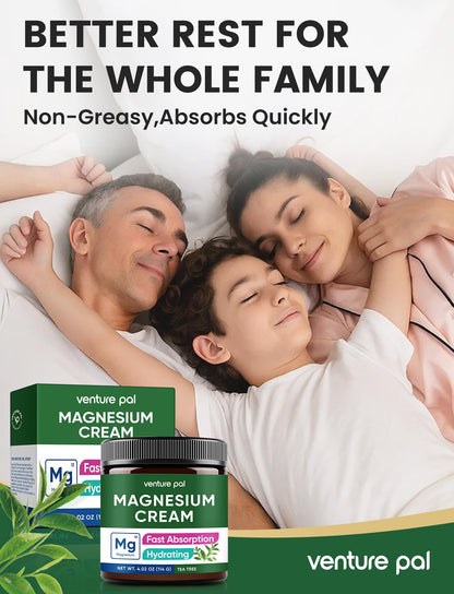 Venture Pal Topical Magnesium Cream, Highly Concentrated Magnesium Lotion | Fast-Absorbing Magnesium Moisturizing Cream with Coconut Oil, Shea Butter & Hyaluronic Acid; Suitable for Kids