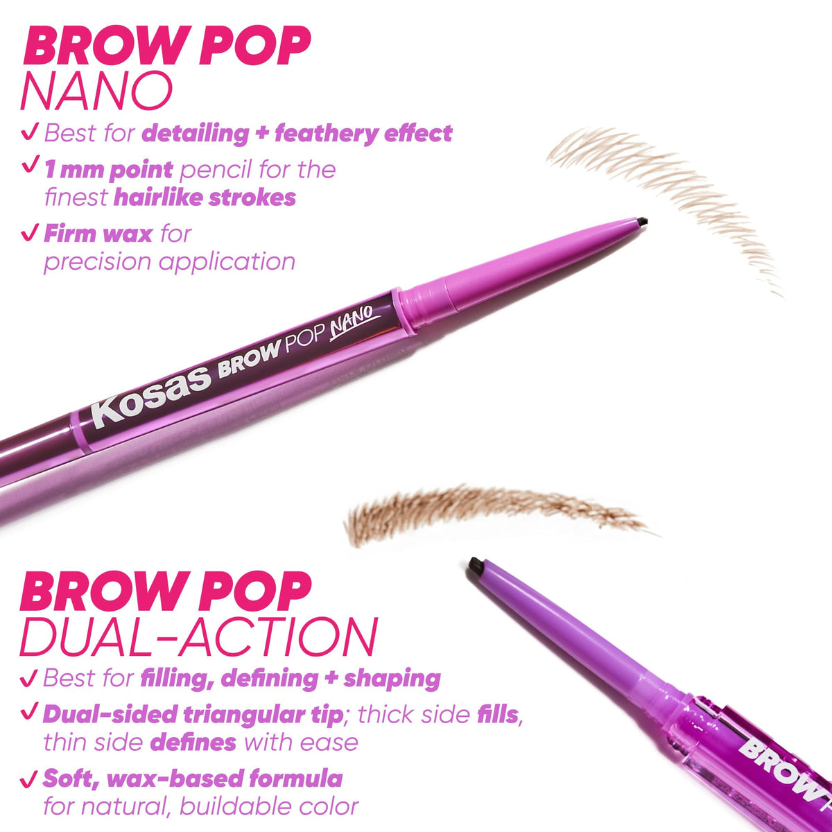 Kosas Brow Pop Nano Eyebrow Pencil – Ultra-Fine 1mm Micro Brow Pencil with Spoolie, Medium Brown KosasBuy Supplements Australia
