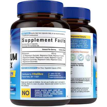 Vitalibre 10 in 1 Magnesium Complex, 420mg Elemental Magnesium | Ultra Strength, Max Absorption | Chelated Magnesium Supplement for Nerves, Bone & Heart Health | Non-GMO, 120 Vegan Capsules Vitalibre buy supplements Au