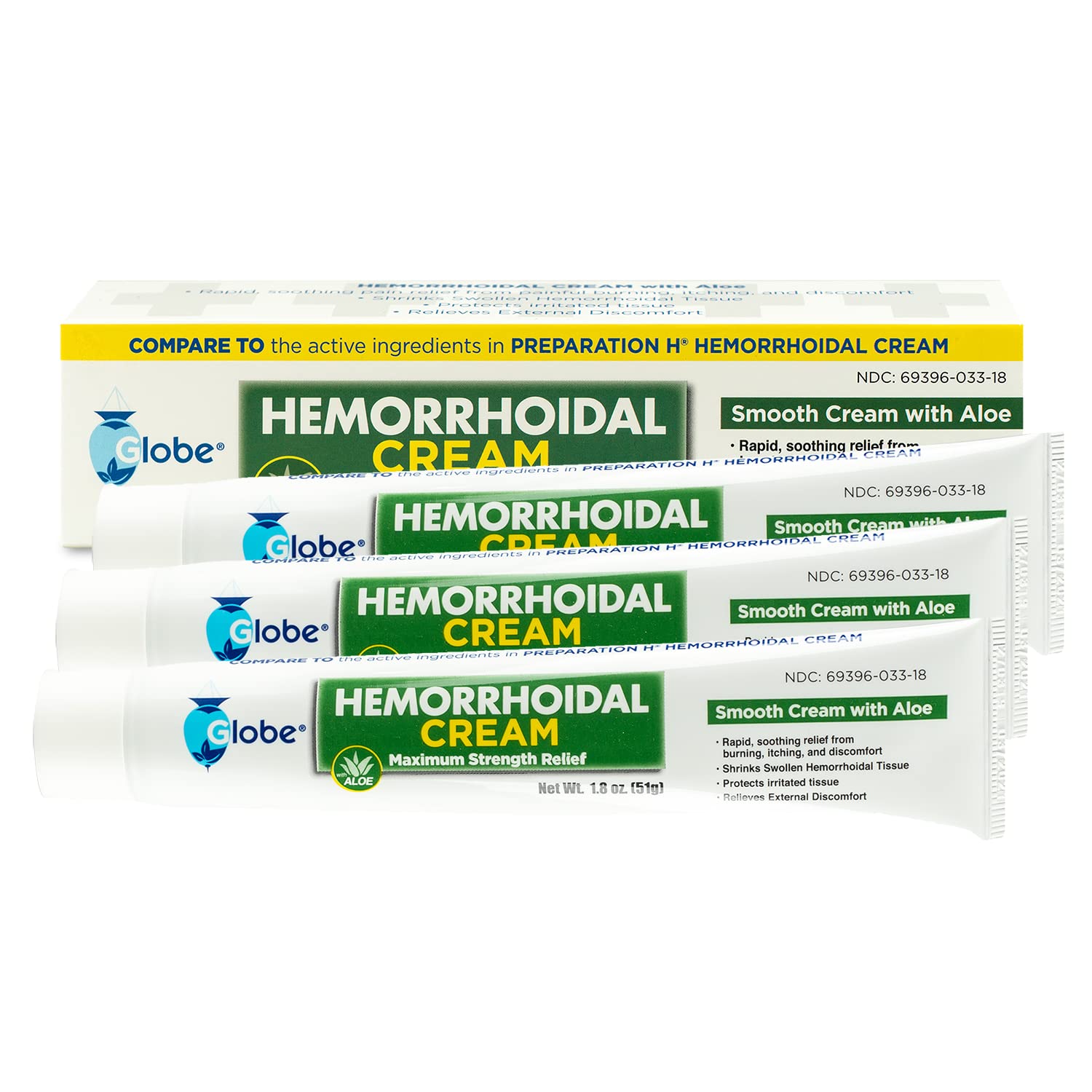 Globe Hemorrhoidal Cream (2 Pack) 1.8 oz w/Applicator Phenylephrine, Pramoxine with Aloe, Relief from Burning, Itching and Discomfort of Hemorrhoids. GlobeBuy Supplements Australia