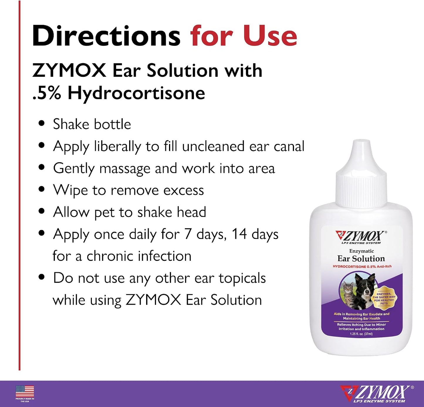 ZYMOX Enzymatic Ear Solution with 0.5-Percent Hydrocortisone | for Dog & Cat, 1.25 oz