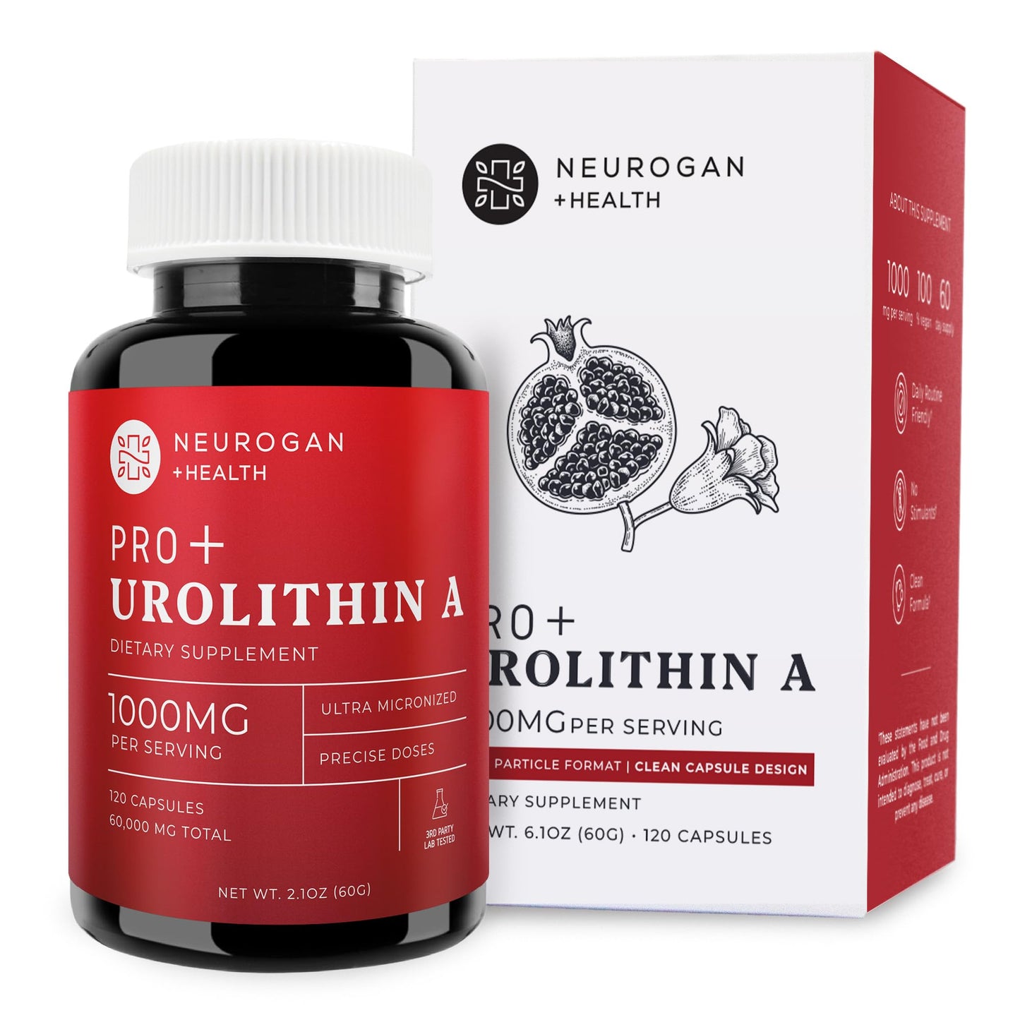 Neurogan Health Pro+ Urolithin A dietary supplement bottle and packaging on a white background