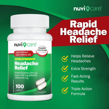 NUVICARE Headache Relief with Acetaminophen 250 mg, Aspirin (NSAID) 250 mg, Caffeine 65 mg - Temporary Relief of Minor Aches & Pains - Compare to Excedrin Extra Strength Pain Reliever (2 Pack) NUVICAREBuy Supplements Australia