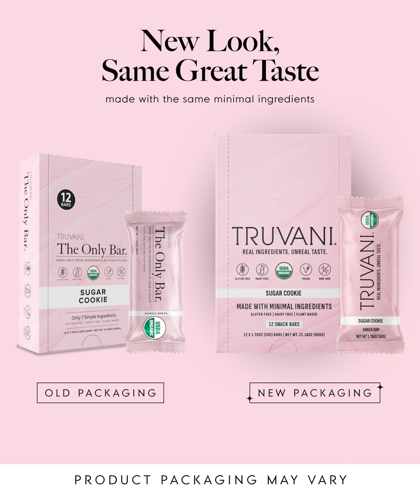 Truvani Plant Based Snack Bars | Variety | 12 Pack | Vegan | 5-8g Protein | USDA Organic and Vegan | Dairy, Soy, and Gluten Free | Individually Wrapped