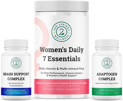 Wellnes Women's Bundle - Brain Support Complex, Women's Daily 7 Essentials, and Adaptogen Complex