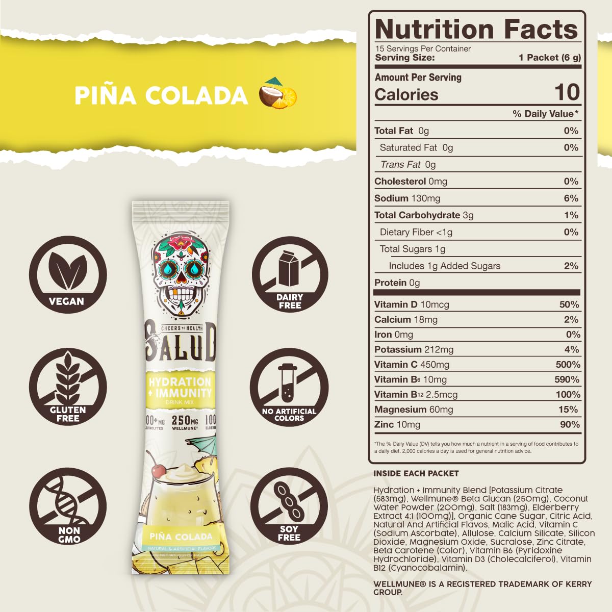 Salud 2-in-1 Hydration + Immunity Drink Mix, Cucumber Lime | Electrolytes Powder, Agua Fresca, Elderberry, Dairy & Soy Free, Non-GMO, Gluten Free, Vegan, 1g Sugar (15 Servings)