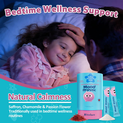 Biorizvo Saffron Drink for Kids - Saffron Exact Drink Mix with GABA, Magnesium & Vitamin D3 - Supports Mood Focus & Sleep, Calms Temper Tantrums, Fruit Punch Drink Sticks Mix for Kids 4+, Sugar-Free