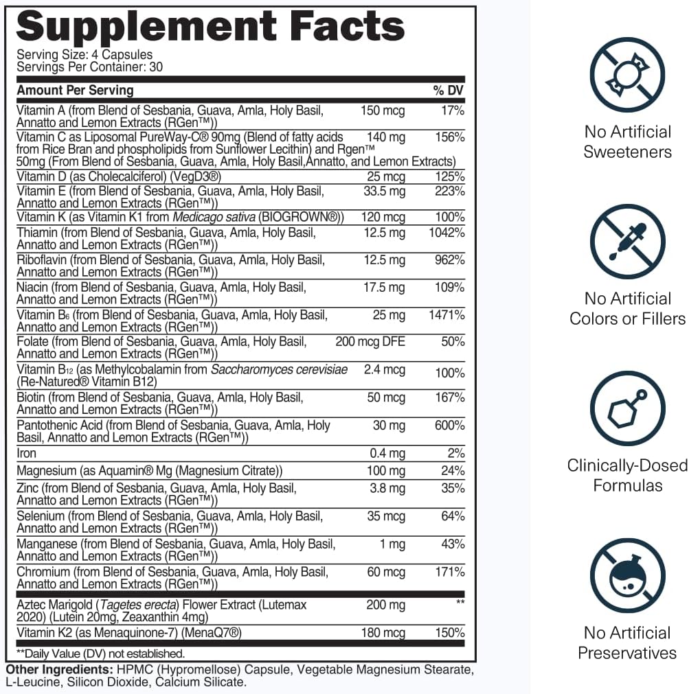 Transparent Labs Daily Multivitamin for Women - Whole-Food-Based Multivitamin for Men, Vegan, Clean, Organic Vitamin Supplement w Vitamins, Lutein, Biotin, Folate & Magnesium - 120 Capsules