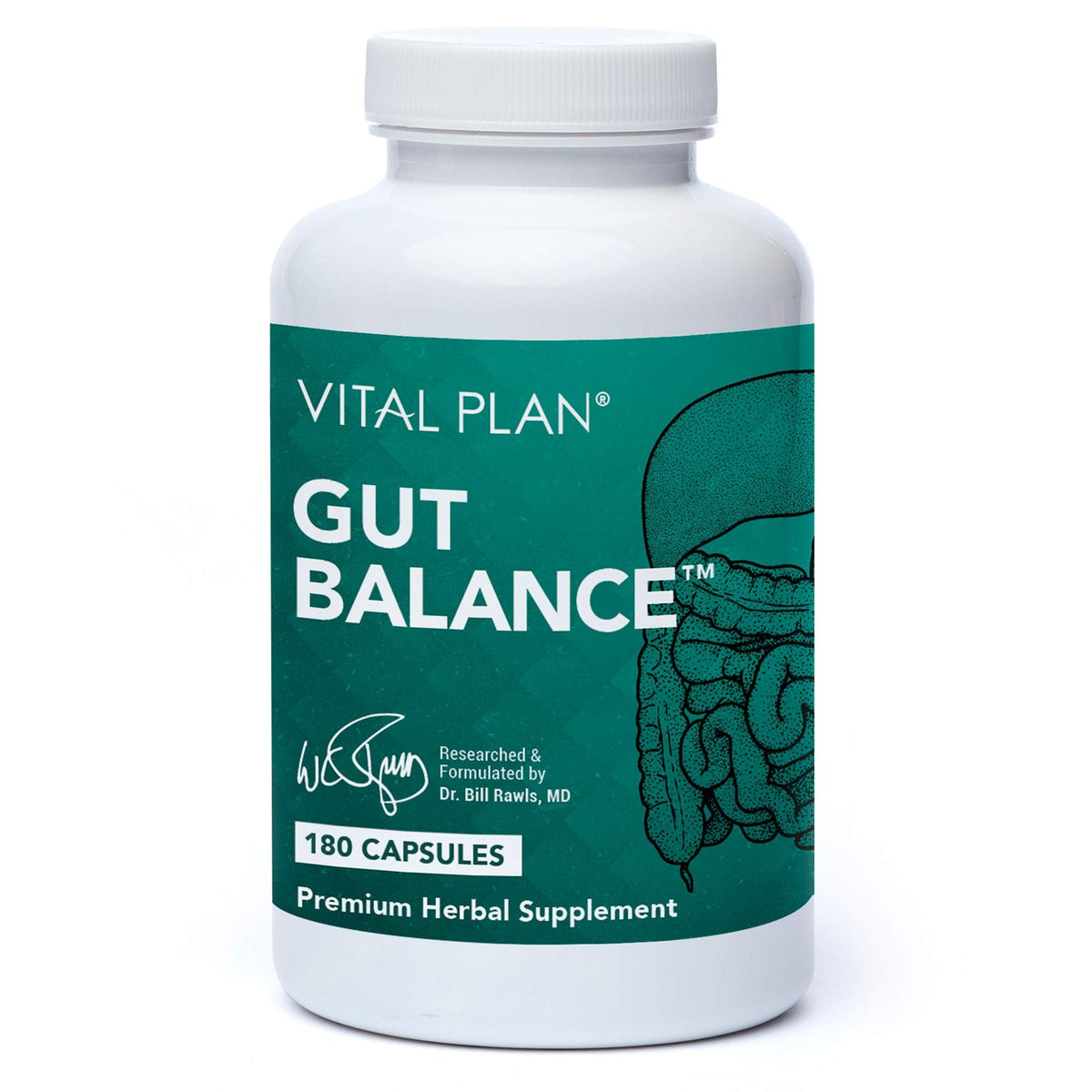 Vital Plan Gut Balance supplement bottle on a white background