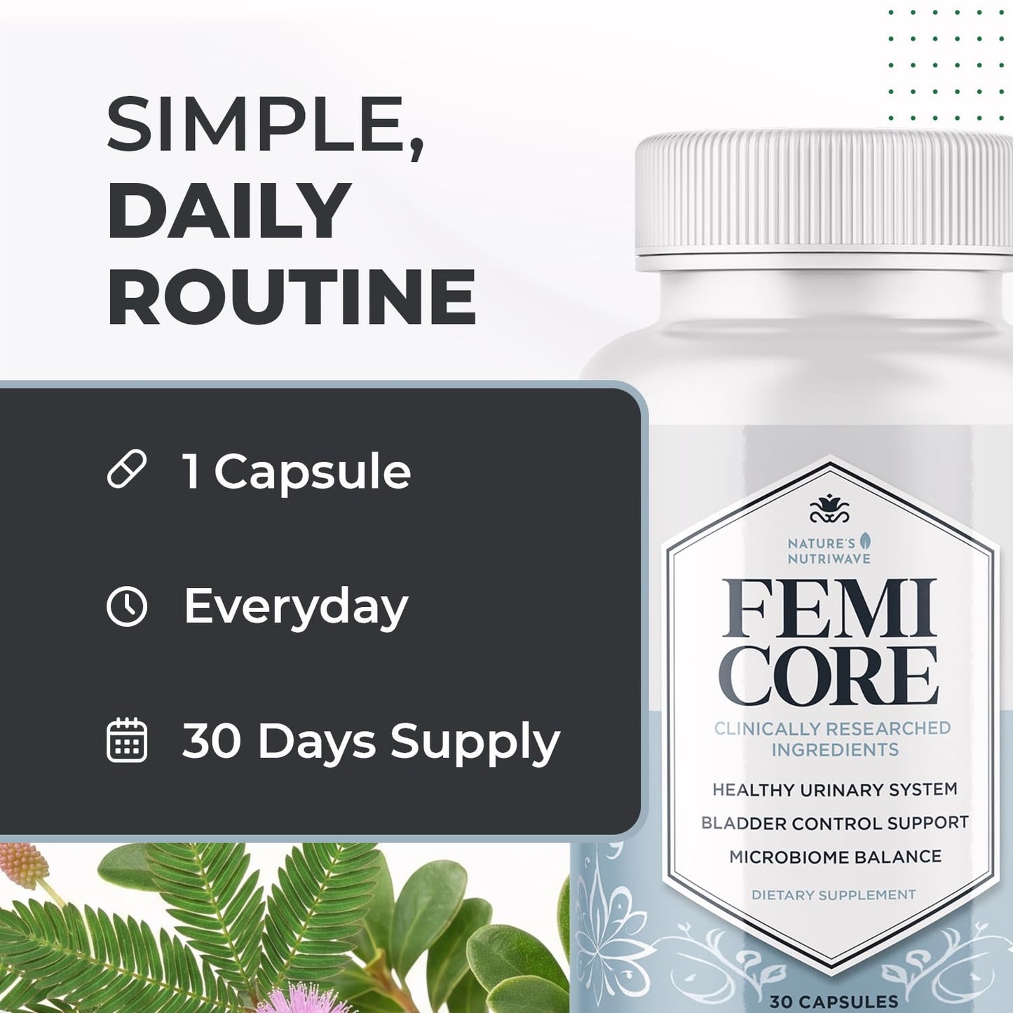 FemiCore – Botanical & Probiotic Capsules – 30 Ct, 1 Month Supply | Botanical & probiotic capsules, clean formula | Non-GMO, Stimulant-Free, GMP-Certified, Made in USA | Daily capsule