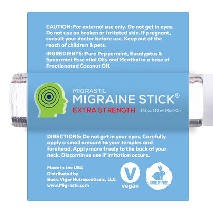 Basic Vigor Migrastil Extra Strength Migraine Stick Advanced Formula, Strong Aromatherapy Roll On Includes Menthol, Essential Oils, No Lavender, Made in The USA. Basic VigorBuy Supplements Australia