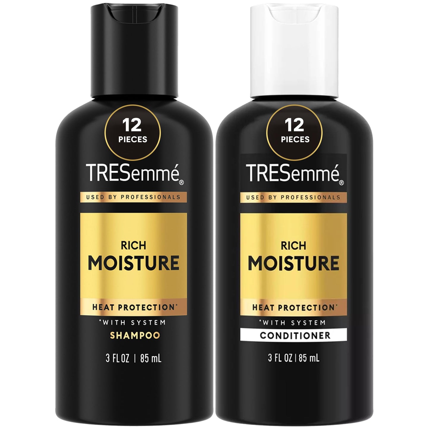 TRESemmé Rich Moisture Travel Shampoo & Conditioner, 3 Oz Ea | Moisturizing Travel Hair Care Set for Dry Hair | TSA-Friendly Sizes for Travel and Gym Bags
