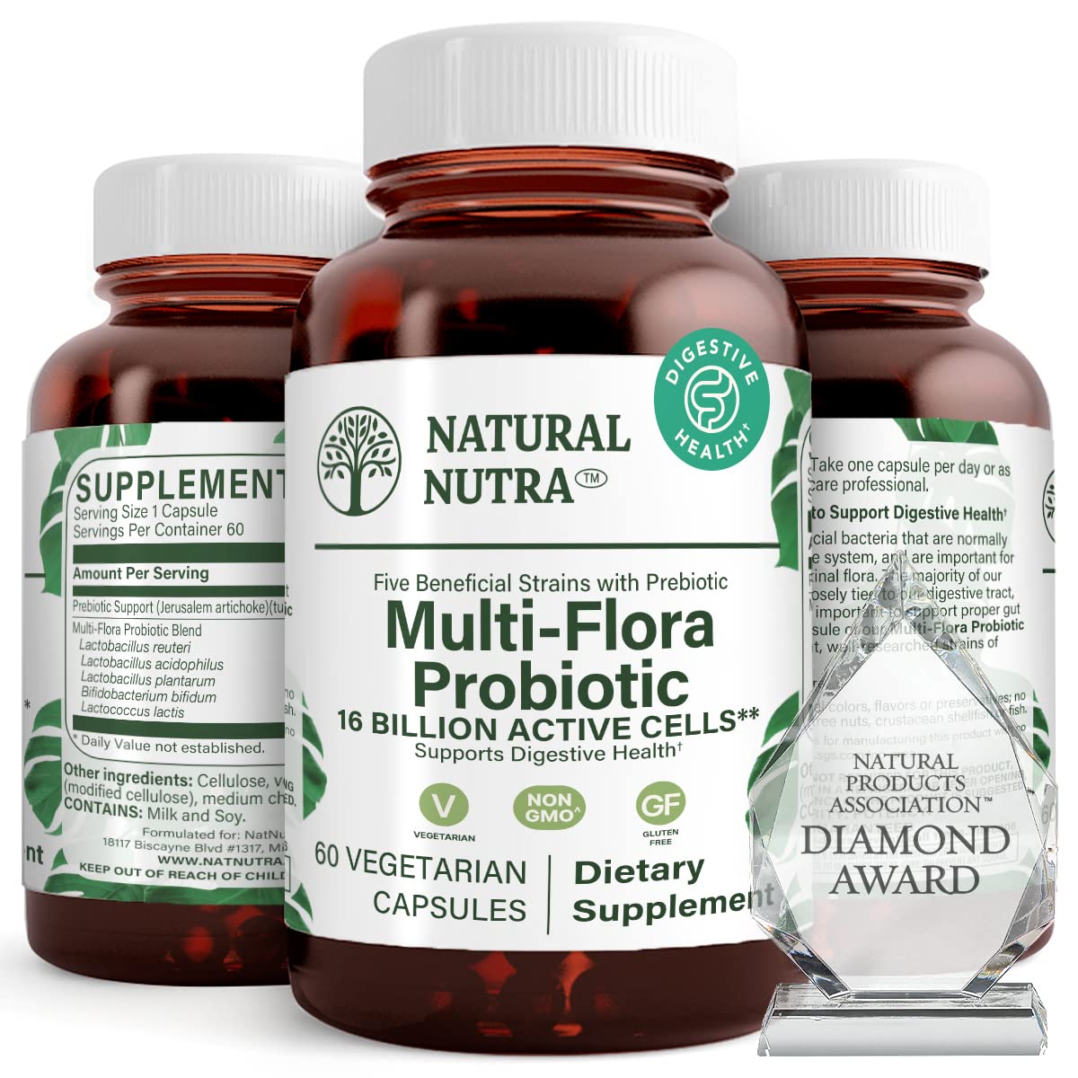 Natural Nutra Probiotic Quattro, 50 Vegetarian Capsules | Advanced Probiotic Supplement, 4 Powerful Strains Including Lactobacillus Acidophilus, Bifidus, Supports Digestive