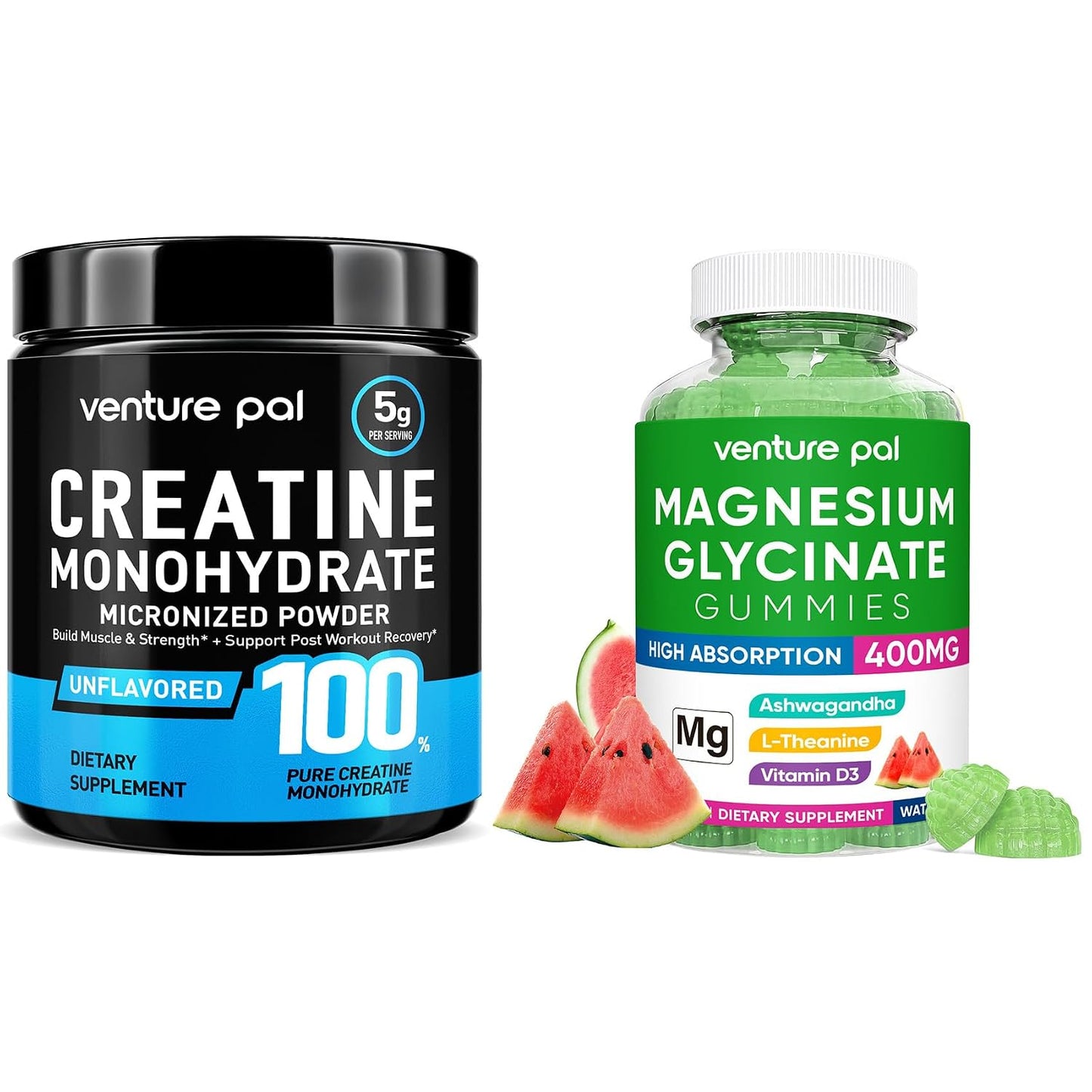 Venture Pal Micronized Creatine Monohydrate Powder + Magnesium Gummies - Sugar-Free, 60-Day Supply, Vegan & Gluten-Free