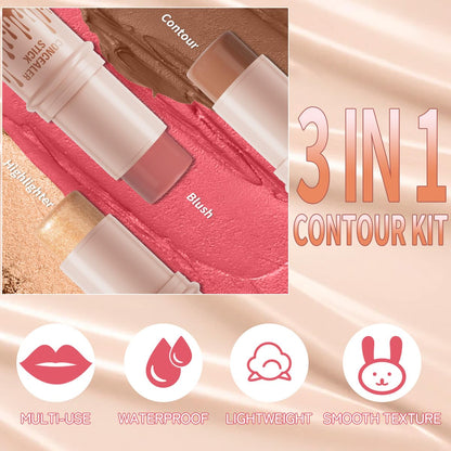 3Pcs Cream Contour Sticks Kit, Highlighter Stick Blush Stick Cream Contour Kit Makeup Set with Brush,Face Brightens & Shades Contour Stick Waterproof for Women QICBuy Supplements Australia
