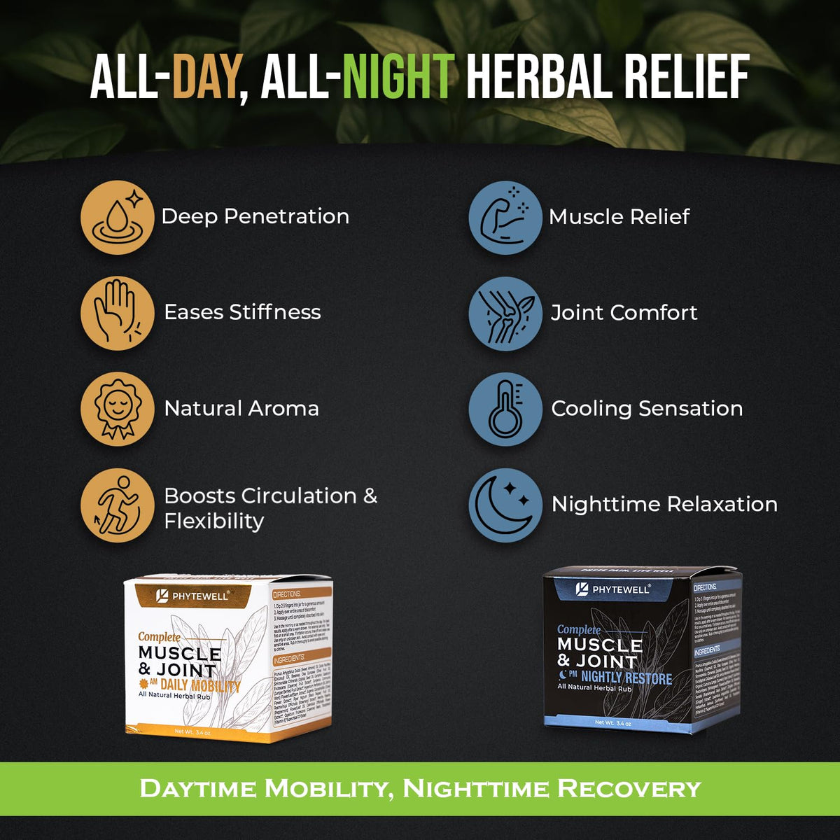 PHYTEWELL Muscle & Joint Rub Balm - Day & Night Pain Relief for Back, Knee, & Shoulder - Crafted with Arnica, Clove & Black Pepper to Support Recovery & Relaxation – Premium Non-Greasy Texture PHYTEWELLBuy Supplements Australia
