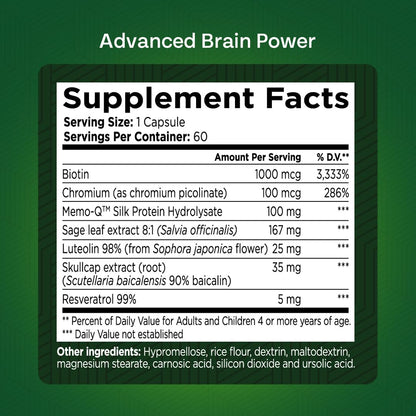GREEN VALLEY NATURALS - Advanced Brain Power - Supports Healthy, Normal Brain Function, Focus and Concentration, clinically formulated to Support Healthy Brain Clarity. (1 Bottle, 60, Count) GREEN VALLEY NATURALS buy supplements Au