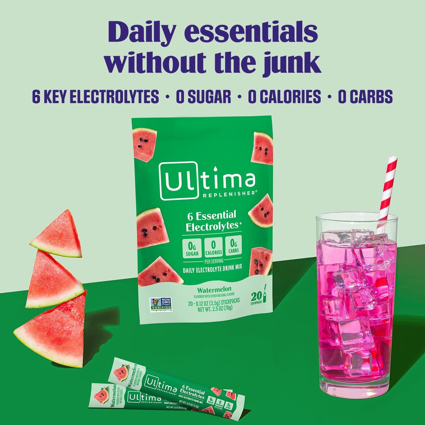 Ultima Replenisher Electrolyte Powder Drink Mix Bundle – Sugar Free – Watermelon, 30 Serving Canister and 20 Stickpacks – 6 Electrolytes and Minerals – Keto Friendly, Vegan, Non-GMO