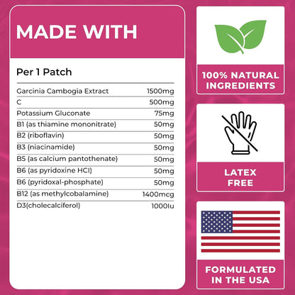 Garcinia Cambogia Patches (Pack of 60) - 100% Natural Patch for Women | For Women and Men, With B12 & Potassium, Energy, Focus & Body Support, Enhanced Formula