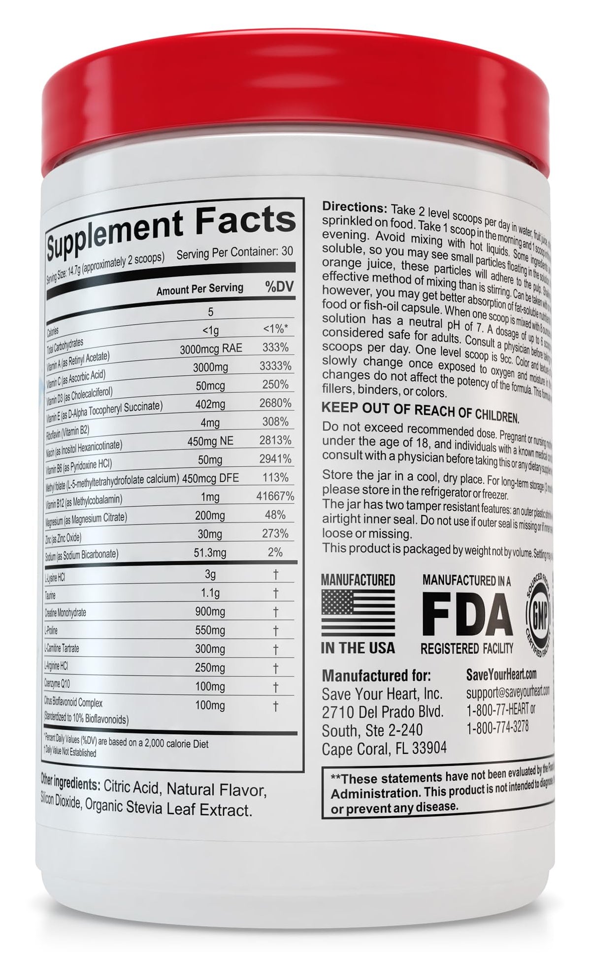 SAVE YOUR HEART Cardio Heart Health Powder Supplement - The Pauling Therapy Essentials Formula (PTEF) Healthy Vitamin C, B-12, L-Lysine, L-Arginine, Magnesium, Zinc + Vitamins, Minerals & Antioxidants SAVE YOUR HEARTBuy Supplements Australia